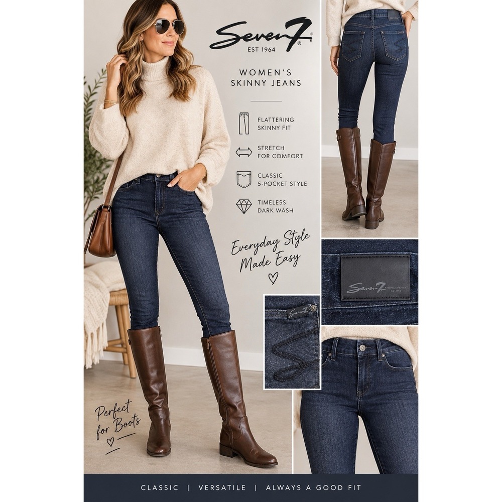 Seven7 Women Skinny Jeans Dark Wash Portobello Stretch Denim Size 6 MY1975DE24